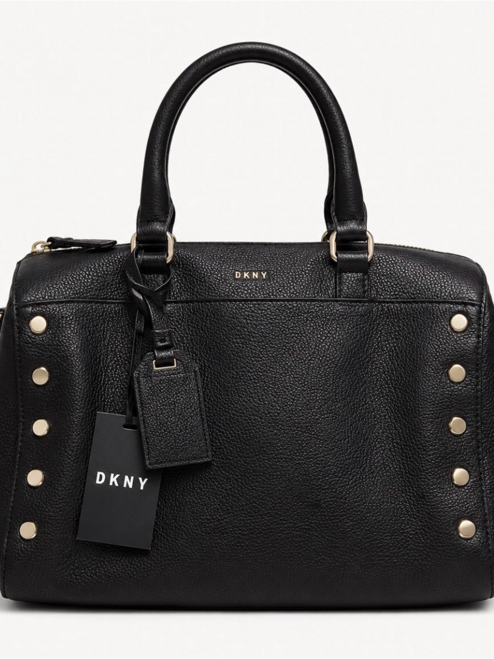 DKNY Black Pebbled Leather Satchel Gold Accents  NWT - Classy Elegant Bag